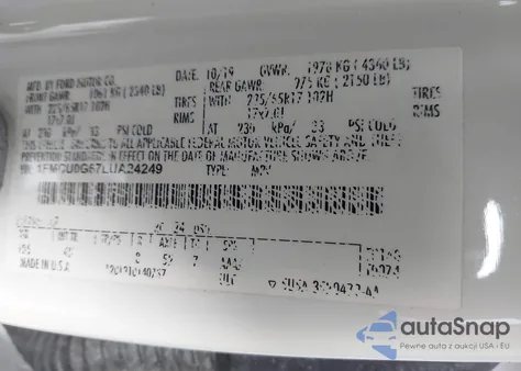 2020 Ford Escape Se z USA, uszkodzony, nr VIN 1FMCU0G67LUA24249